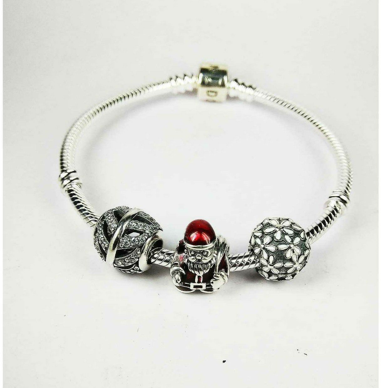 Fancy 925 Silver Ladies landora Kada Bracelet With Sants Clause