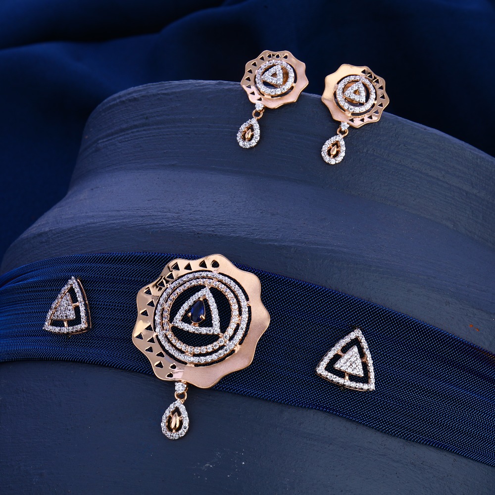 18KT  Rose Gold CZ  Delicate Diamond Necklace Set RN306