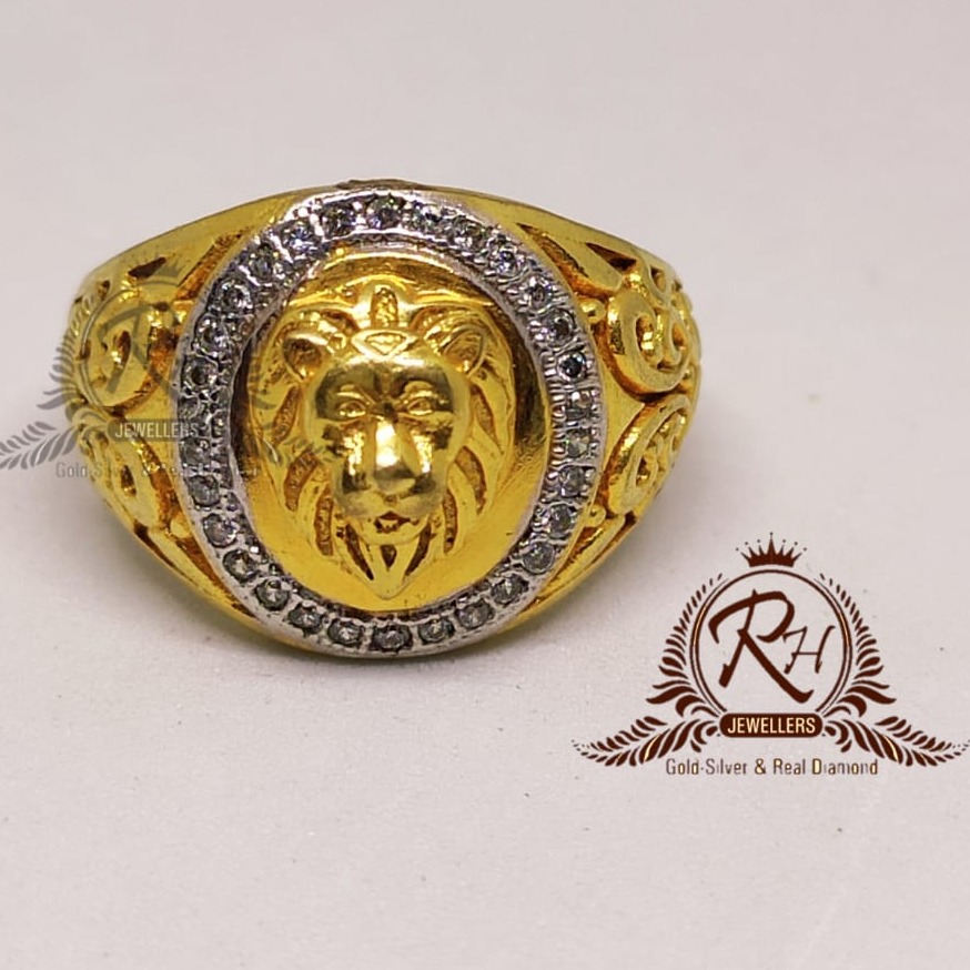 22 carat gold gents lion king diamond ring RH-GR908