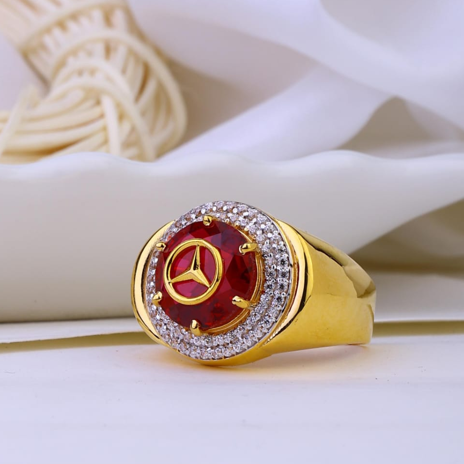 916 Gold Red Colour Mercedes Symbol Gents Ring