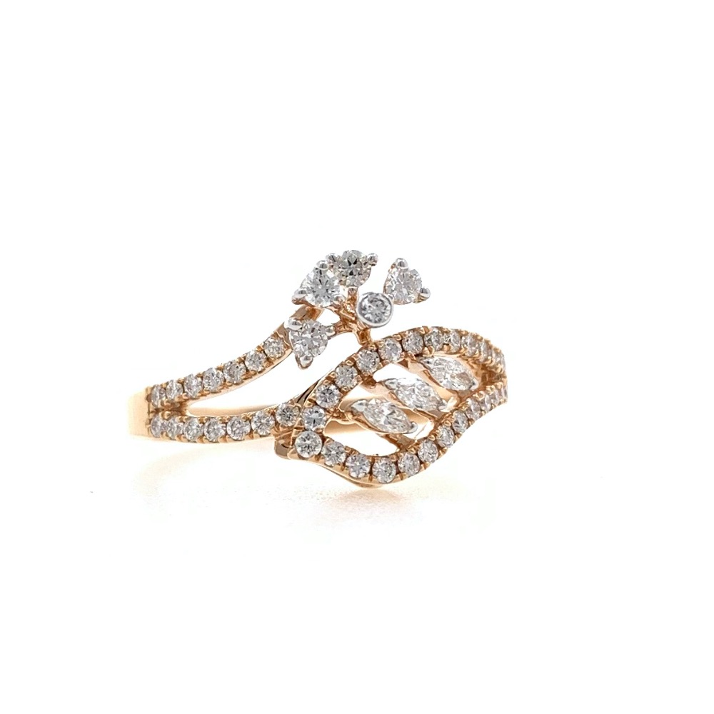 Divan Flower & Leaf Pattern Diamond Ladies Ring in 18k Rose Gold 0LR23