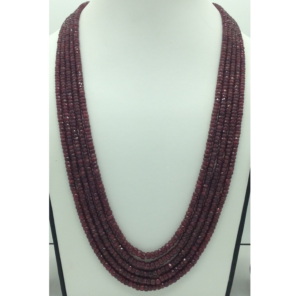 Natural red ruby round faceted 5 layers necklace jsr0139