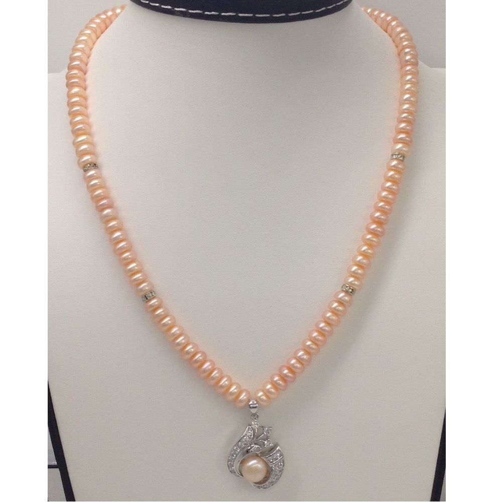 orange pearl pendent set with orange flat pearls mala jps0051
