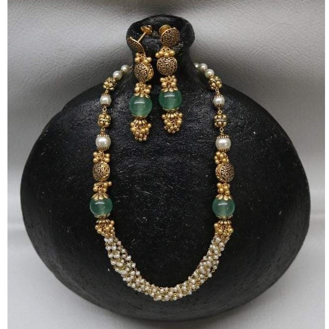 22KT Gold antique Green Beads Moti Mala BJ-M002