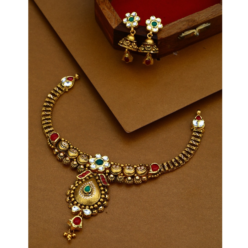 22K Gold Antique Jadtar Necklace Set