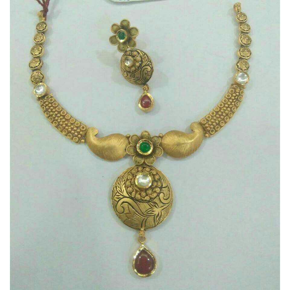 916 Gold Ladies Antique Stylish Vertical Necklace Set