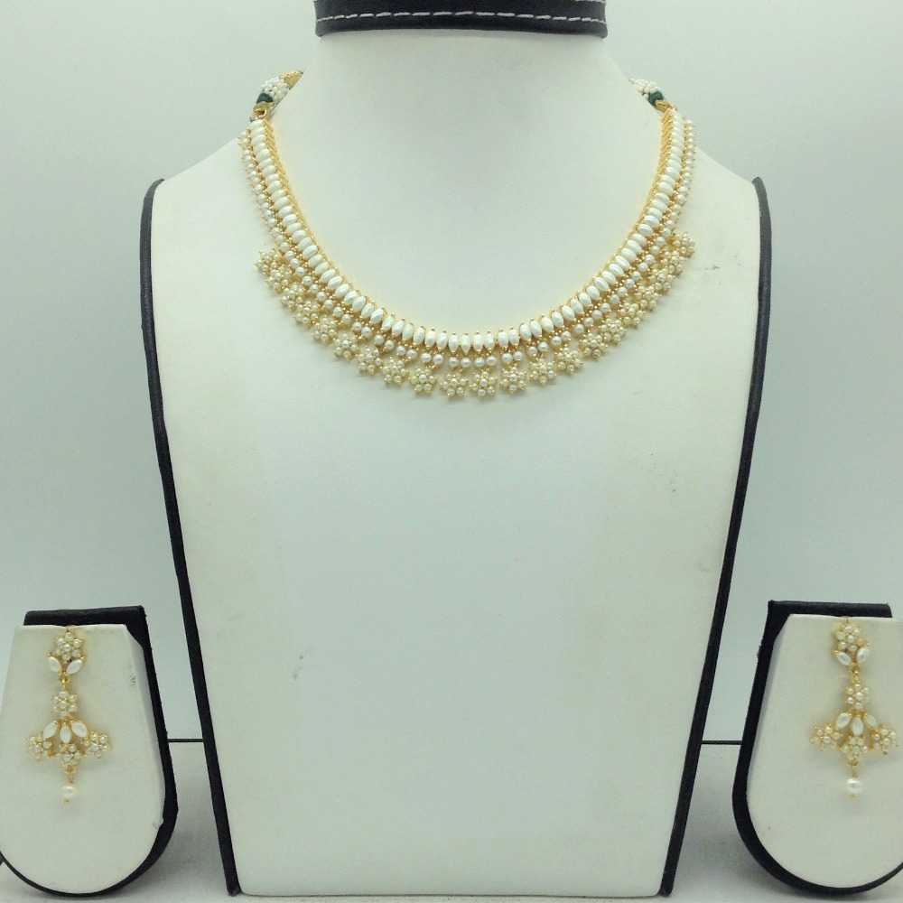 Freshwater white button pearls necklace set jnc0166