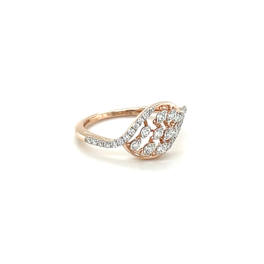 Shimmering Diamond Leaves Ring with 14k Rose Gold Band