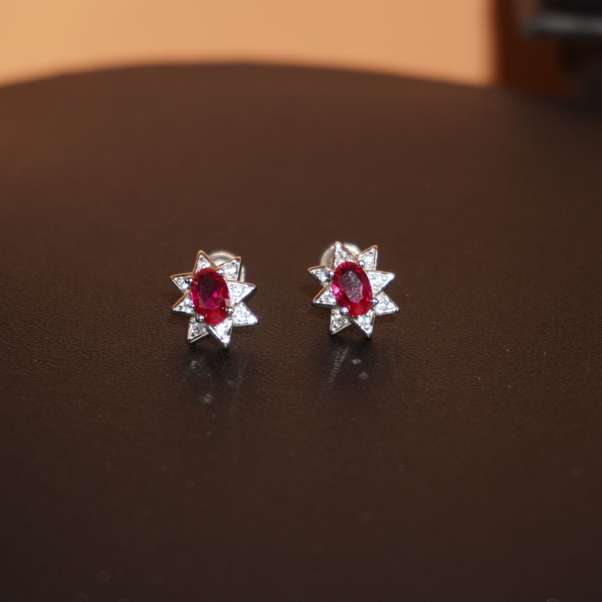 925 Silver Red Stone Earring