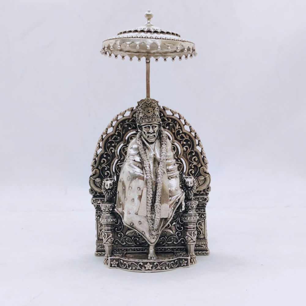 Hallmarked silver sai baba idol in high antique finishing by puran