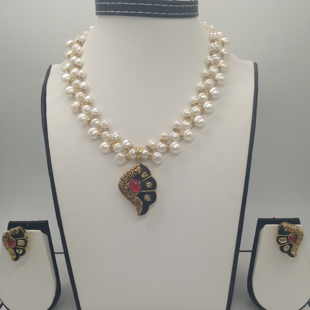 White;red cz pendent set with white button mala jps0327