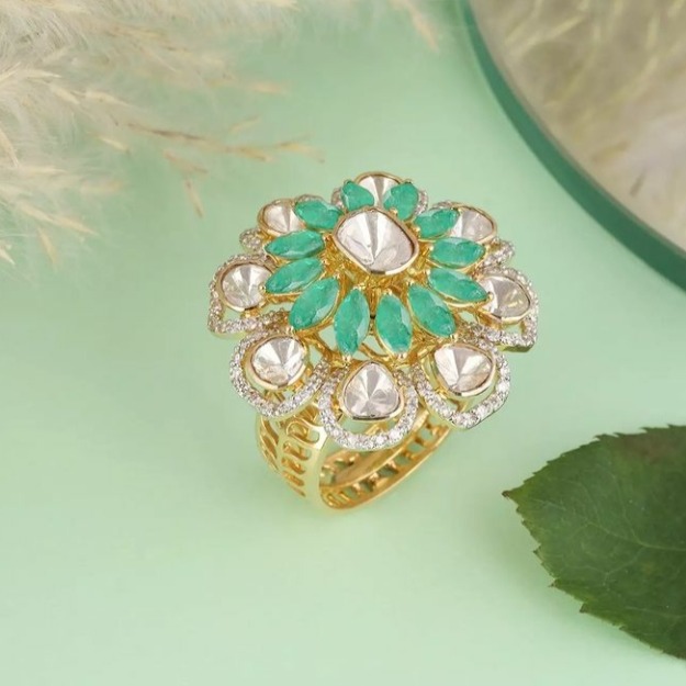 22 carat gold Turquoise Flower Design ladies rings rh-lr941