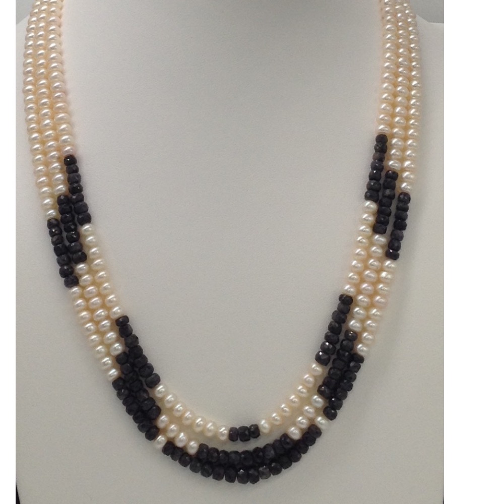 white flat pearls necklace with blue sapphires JPM0191