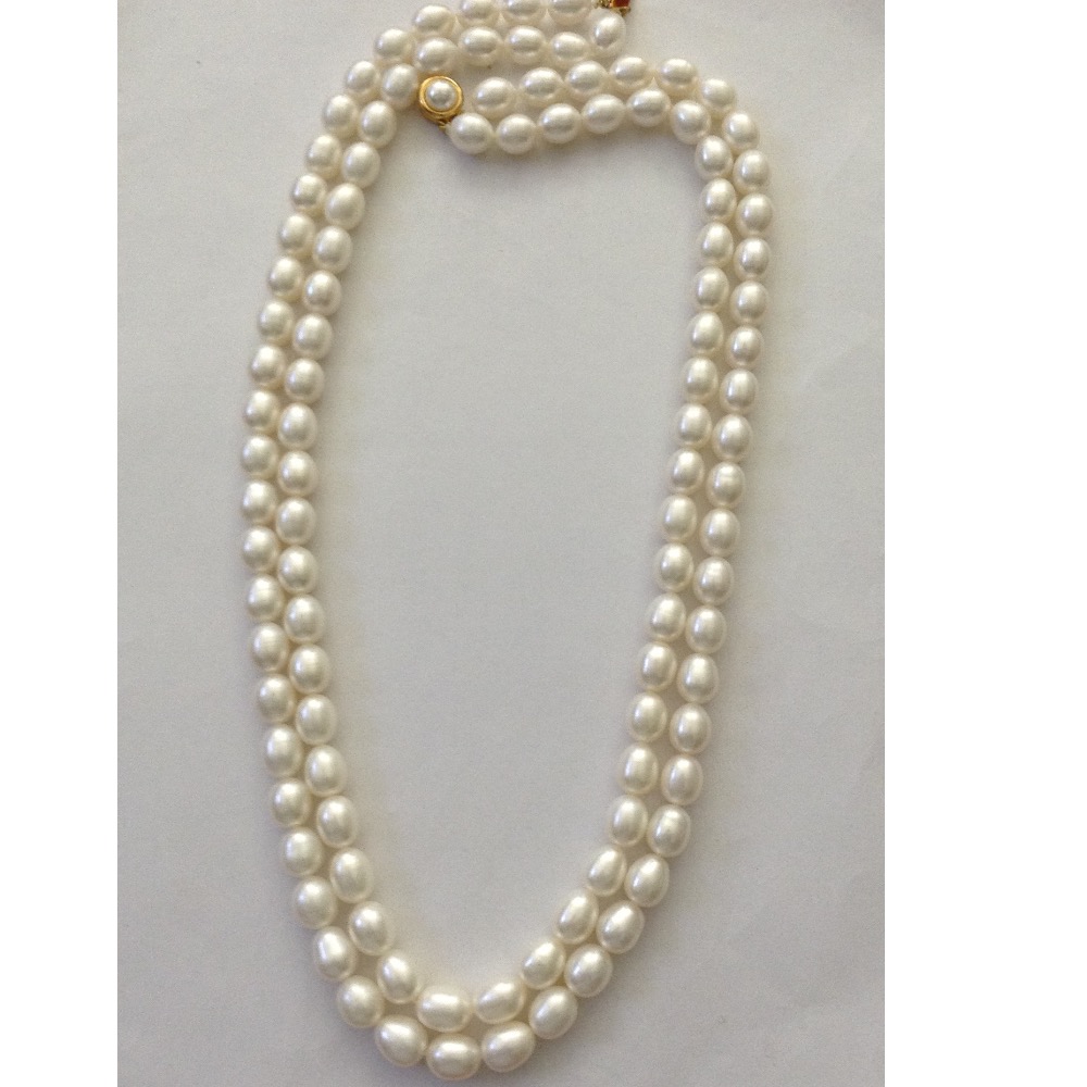 Freshwater white oval pearls necklace 2 layers JPM0097