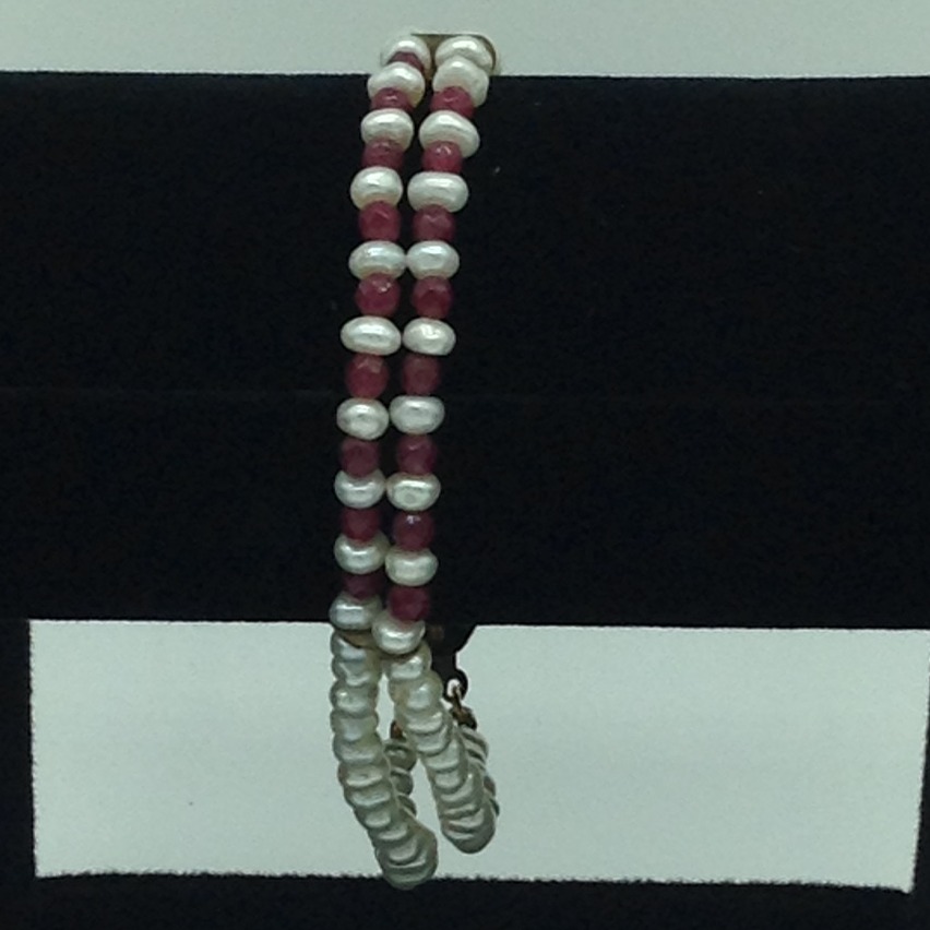 White Flat Pearls With Red Semi Beeds 2 Layers Bracelet JBG0201