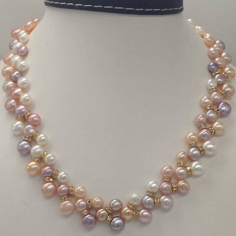 Freshwater multi colour button pearls zigzag necklace set jpp1011