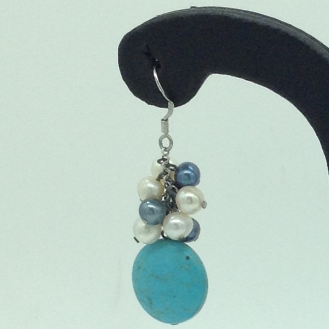 Pearl Turquoise Silver Ear Hangings JER0149