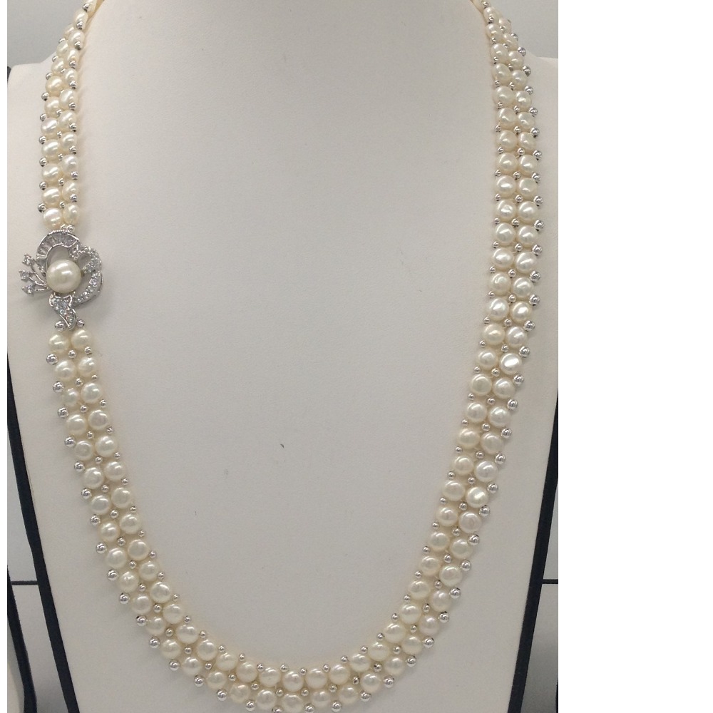 Pearls Broach Set With 2 Line Button Jali Pearls Mala JPS0232