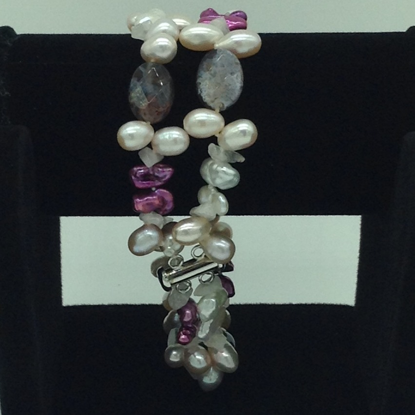 Multi Colour Drop Pearls With Semi Beeds 2 Layers Knotted Bracelet JBG0184