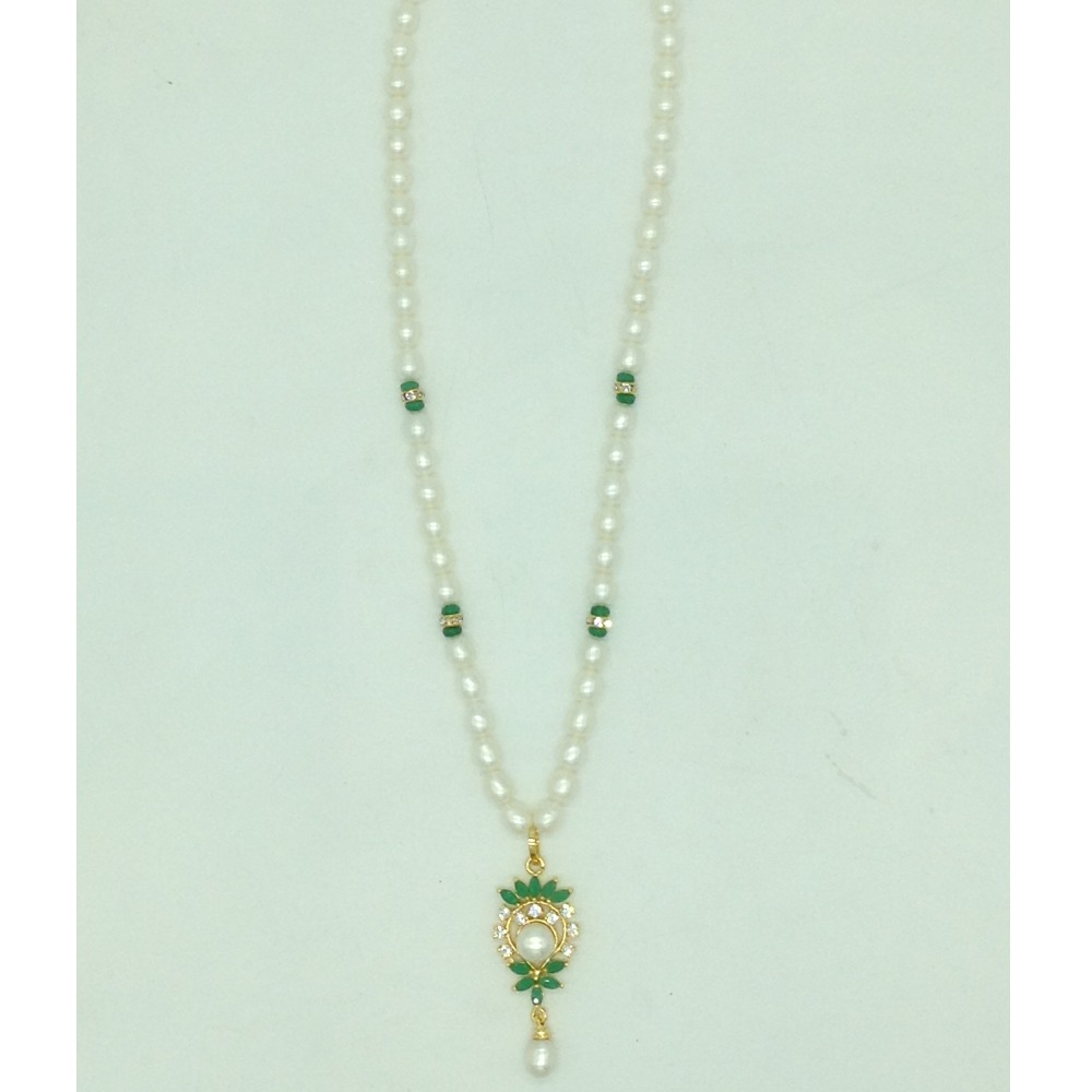 White and green cz pendent set with 1 line oval pearls mala jps0680