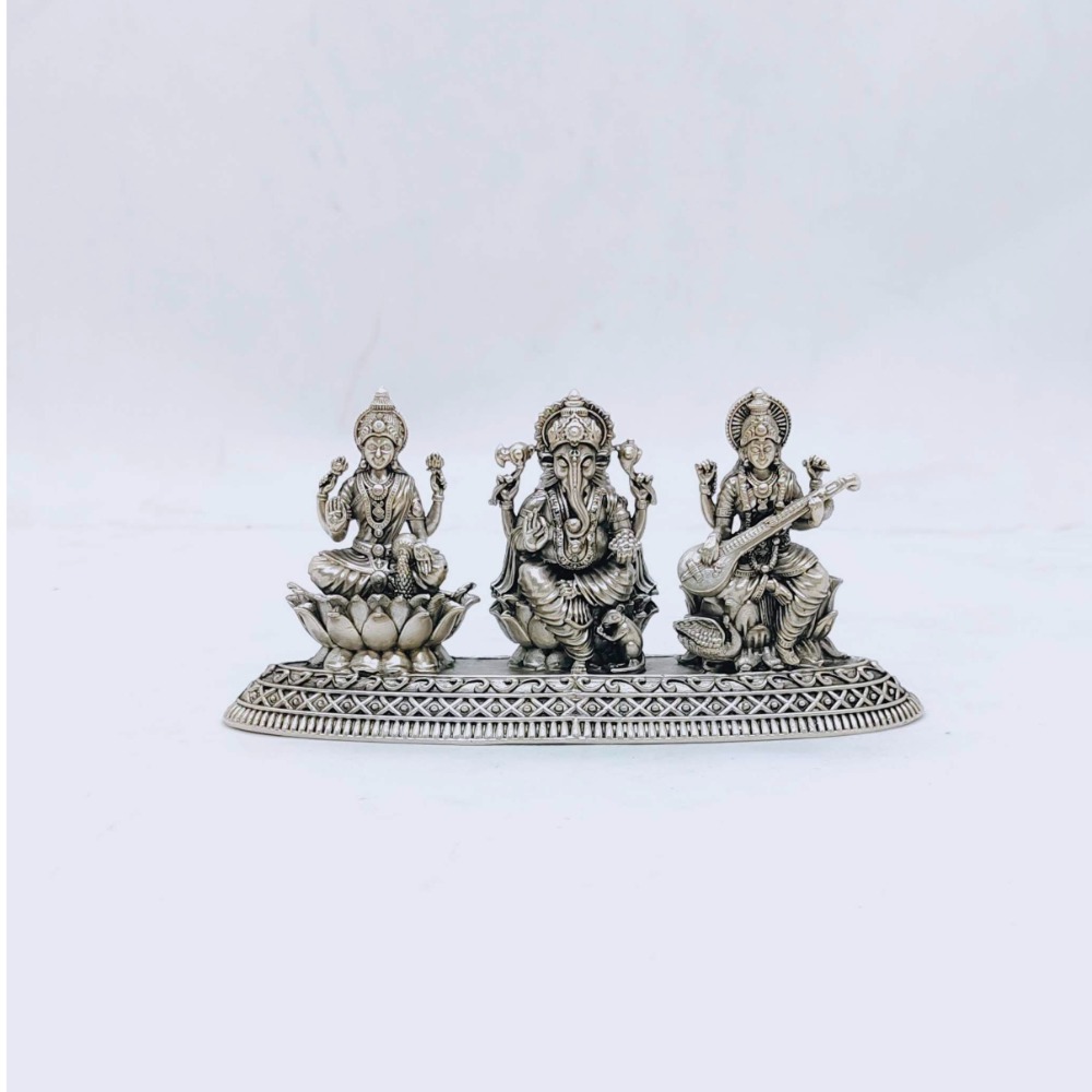 Laxmi Ganesh Saraswati Silver Idol