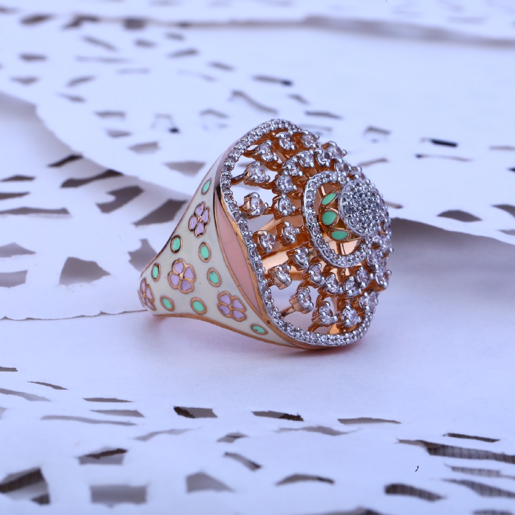 Ladies Designer Rose Gold Cz Ring-RLR98