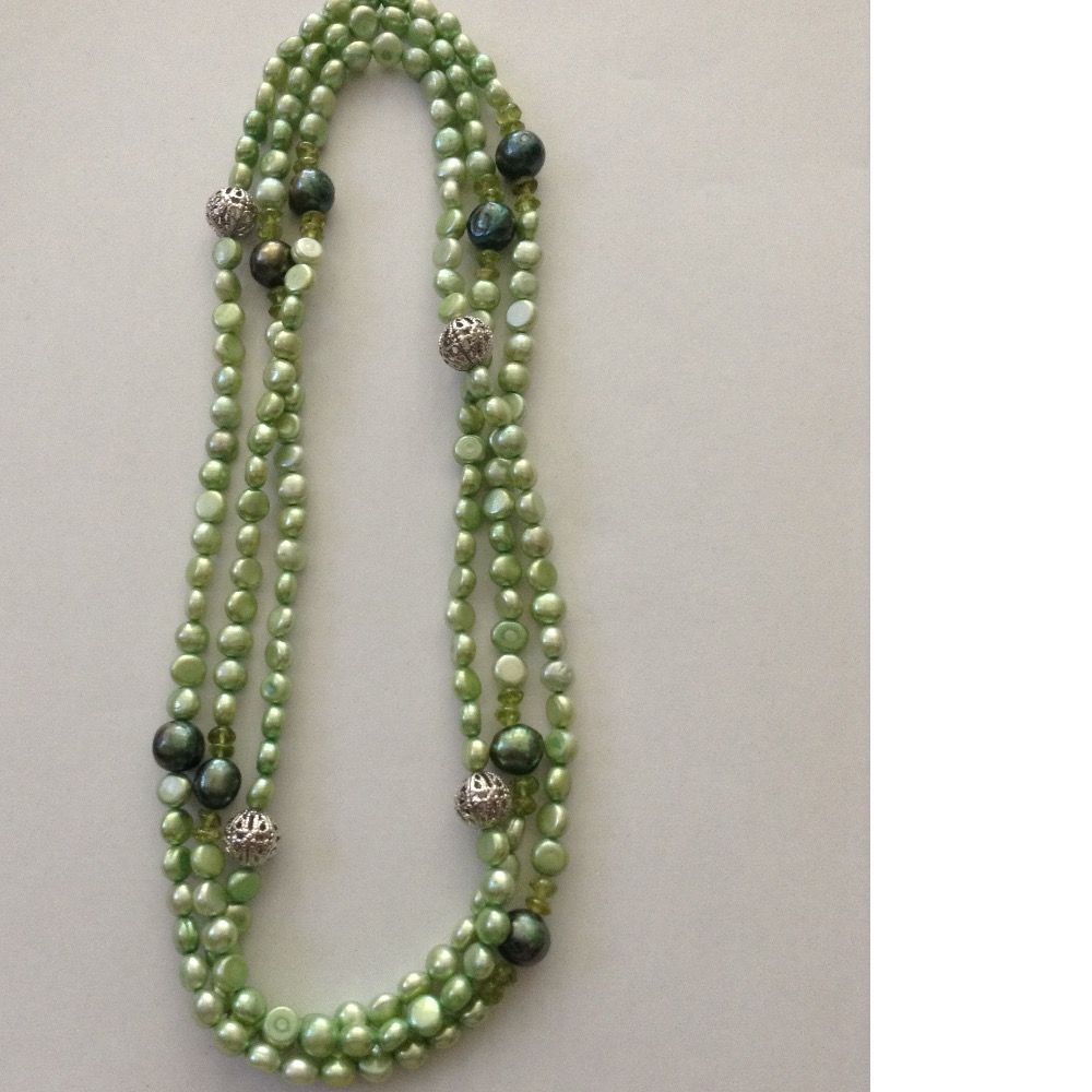 green button pearls long mala with peridot beeds JPM0300