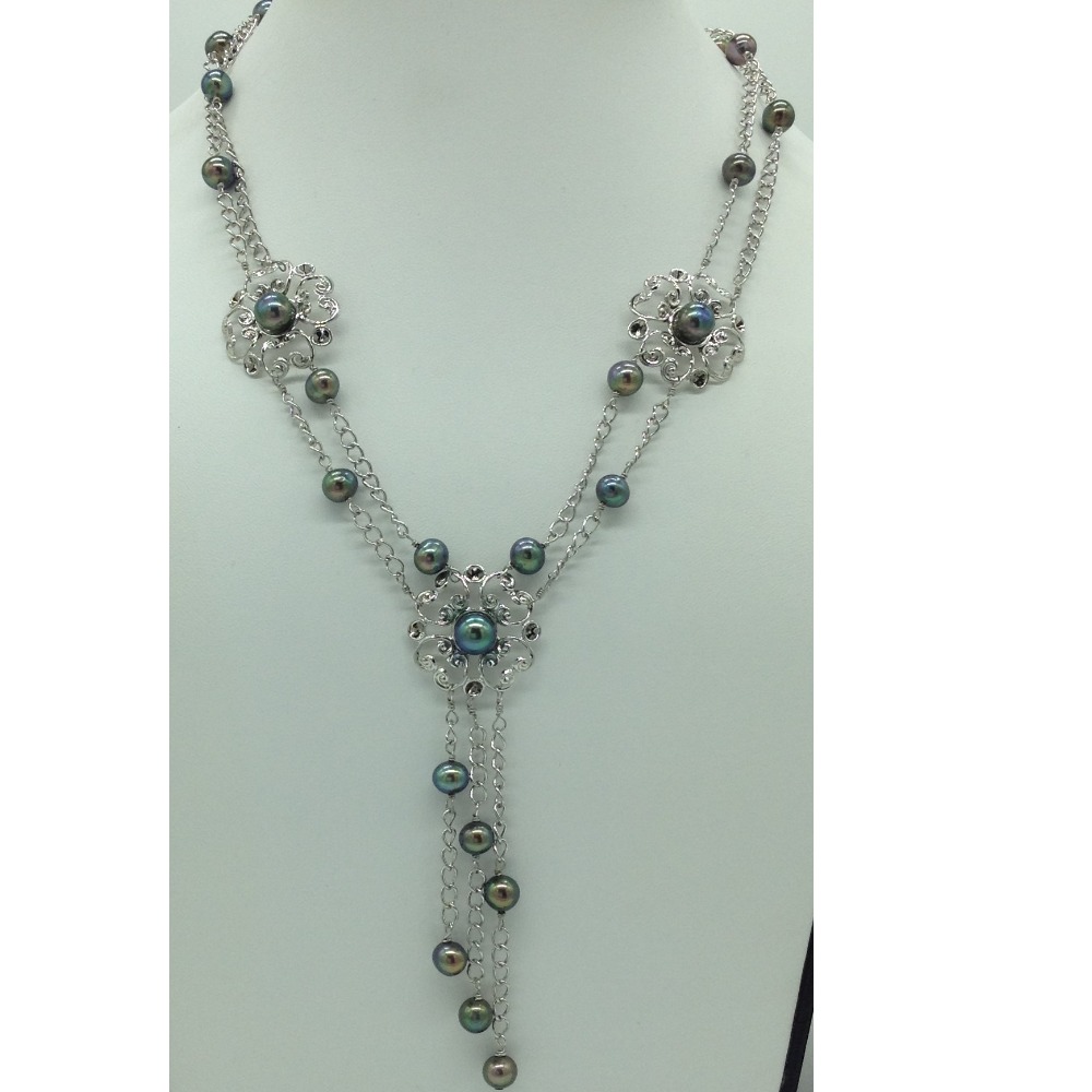 Freshwater black pearls silver necklace set jnc0099