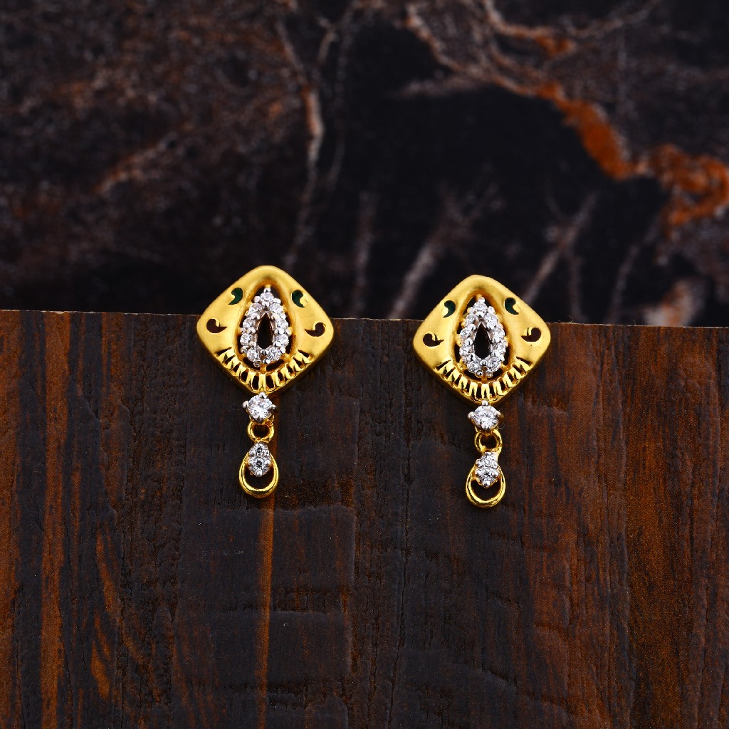 Ladies Gold Cz 916 Earrings-LFE113