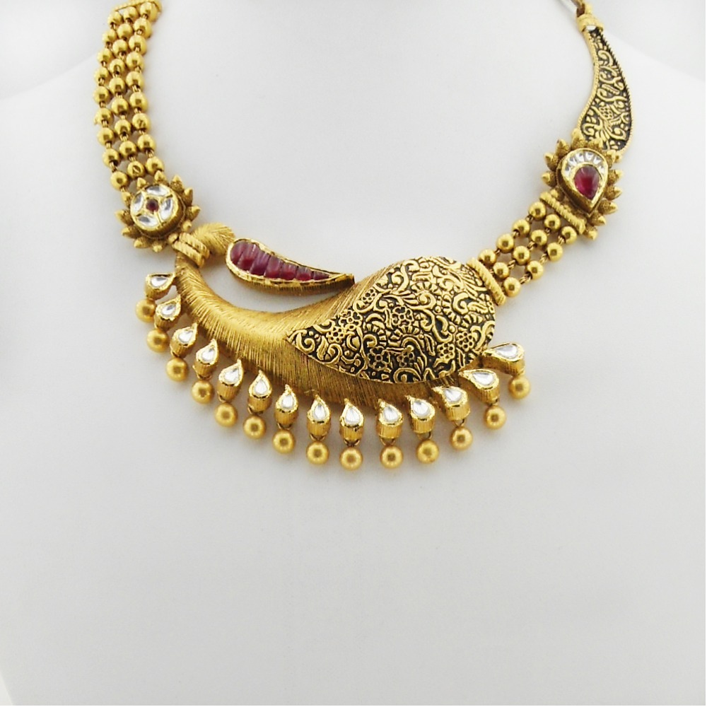 916 Gold Kundan Bridal Necklace Set RHJ-3365