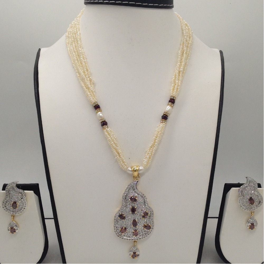 Buy quality White CZ And Garnet Pendent Set With 6 Line Seed Pearls ...