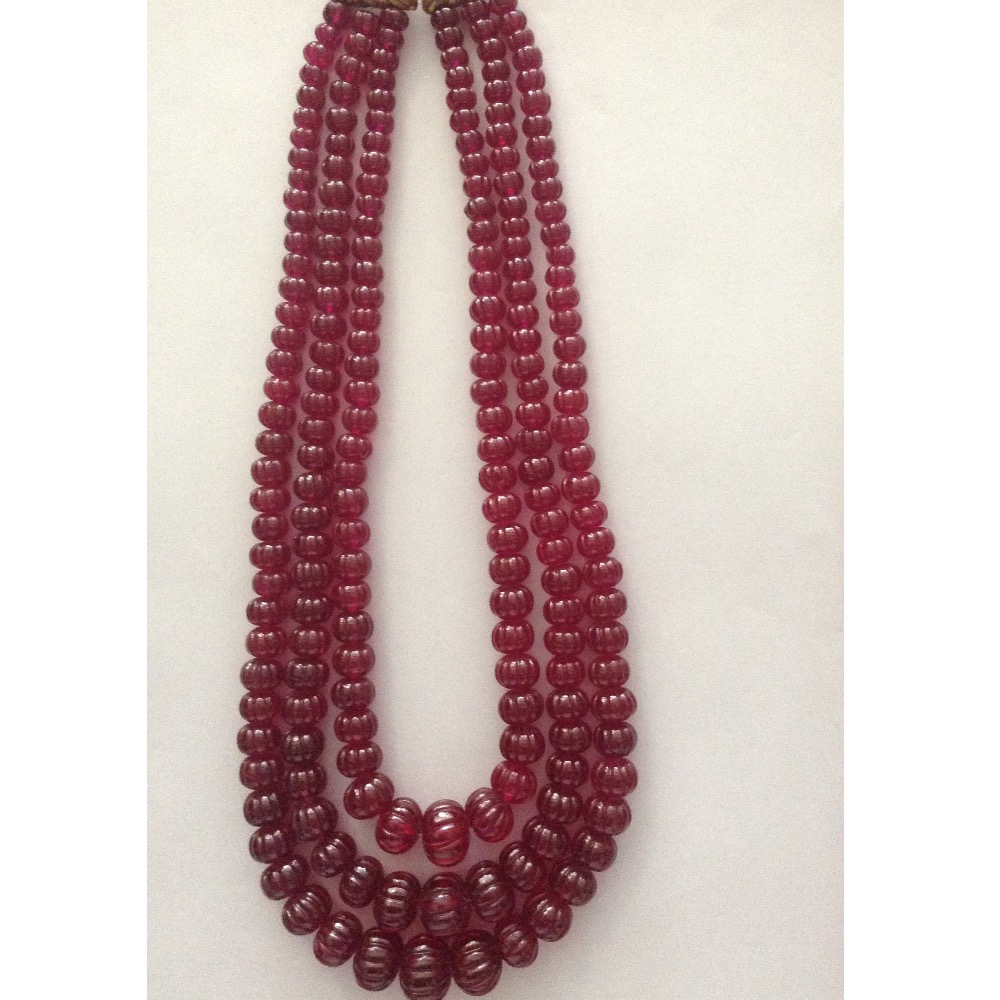 Natural red cubic zirconia round kharbhuja beeds necklace JSS0063