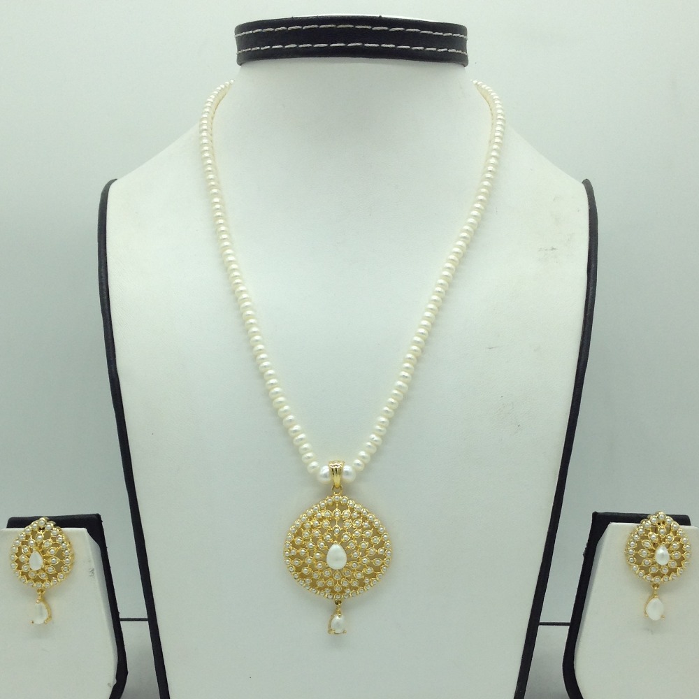 Pearls pendent set with 1 line flat pearls mala jps0678