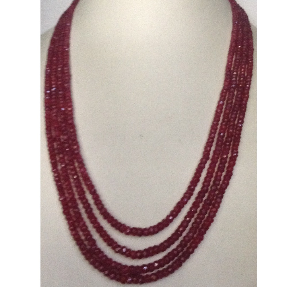 Natural red ruby faceted round beeds necklace JSR0082