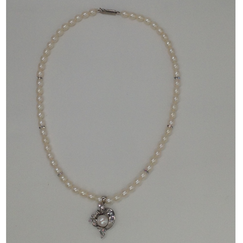 White cz and pearls pendent set with oval pearls mala jps0041