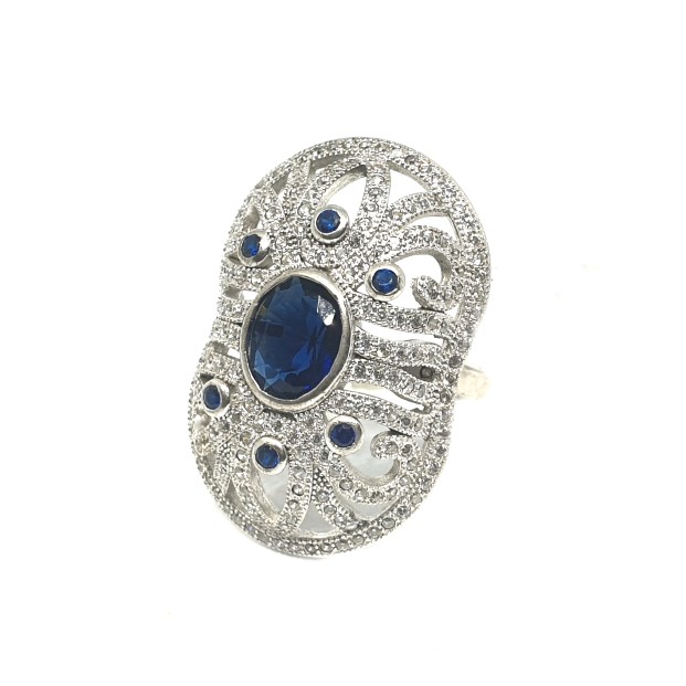 925 Sterling Silver Dark Blue Stone Ring MGA - LRS0135