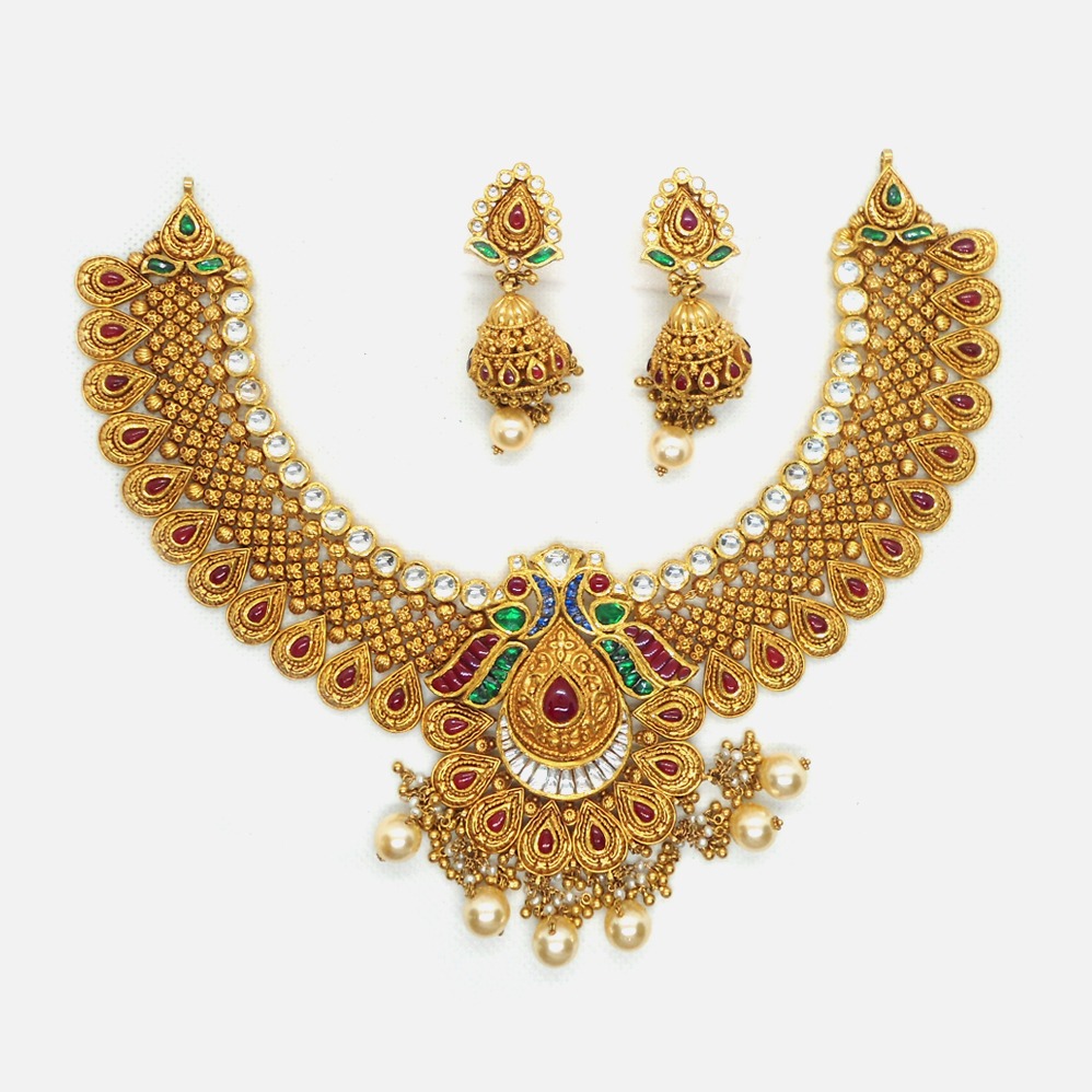 916 Gold Antique Wedding Necklace Set RHJ-4626