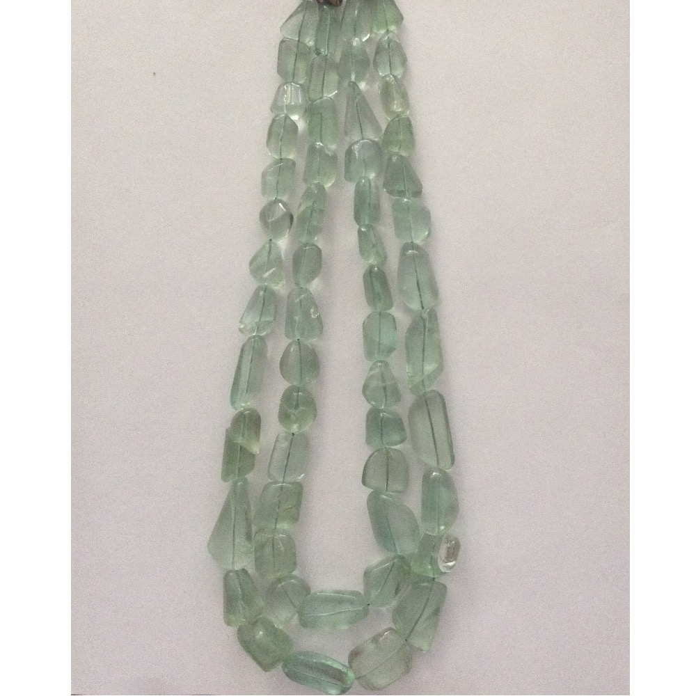 Natural Green Transparent Fluorite Oval Tumbles 2 Layers Necklace
