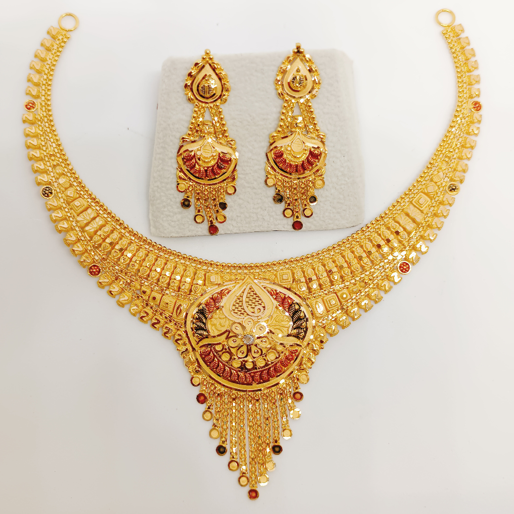 916 gold red meenakari Necklace set 