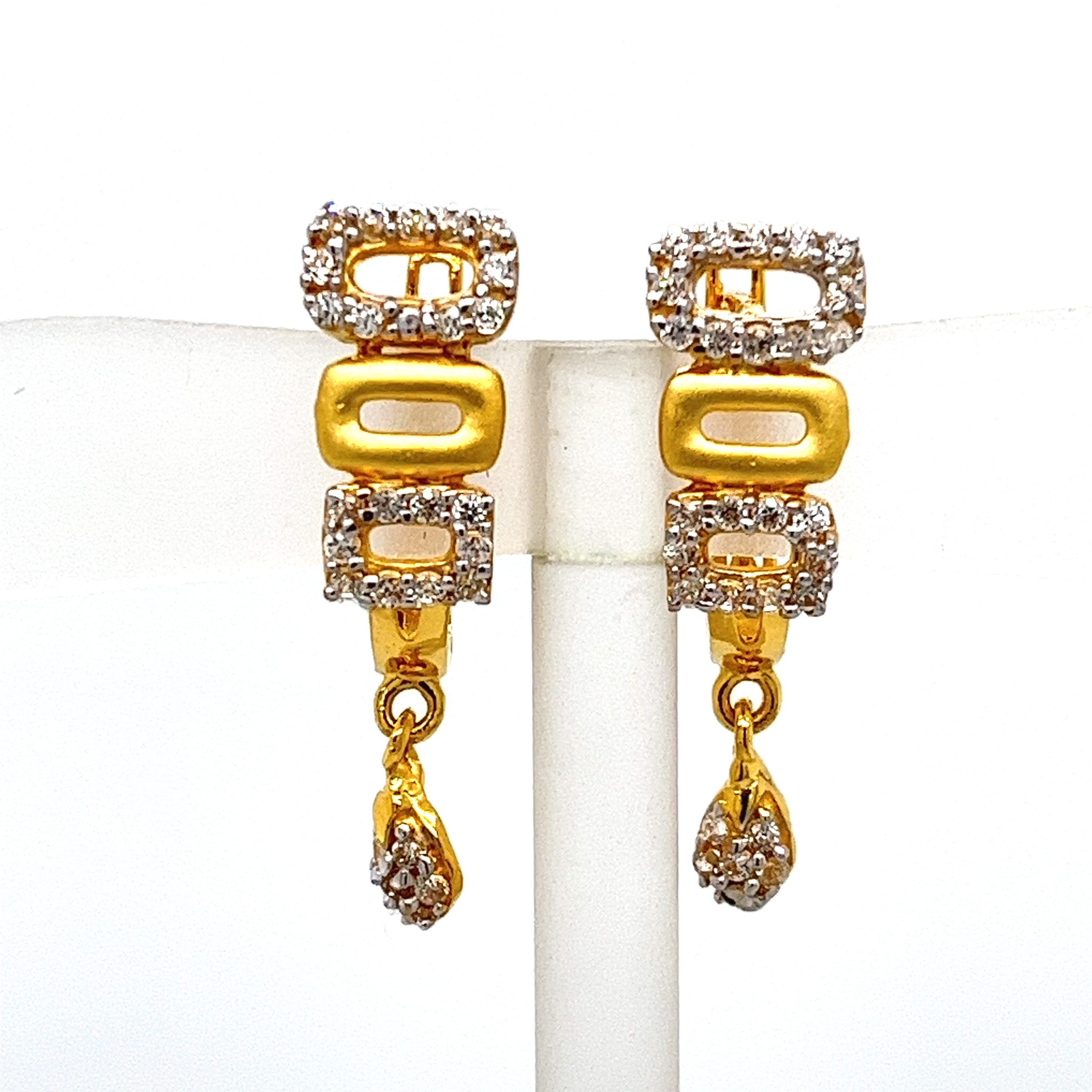 22k Yellow Gold CZ Traditional Bali Earrings
