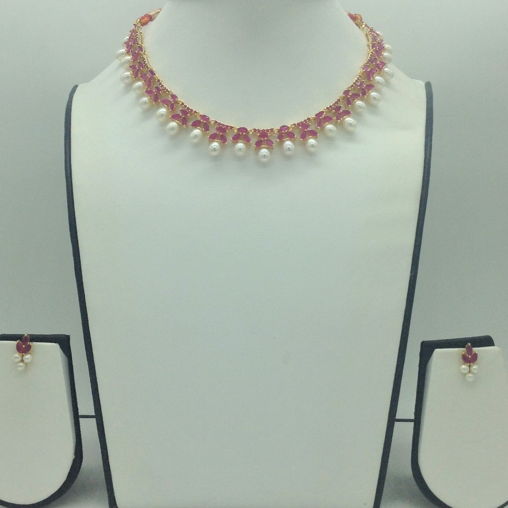 Red Cz and Pearls Necklace Set JNC0193