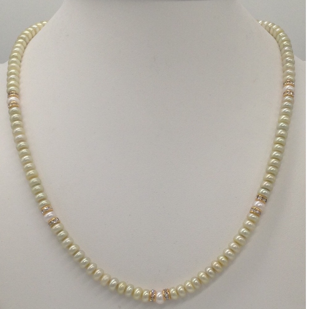 Freshwater lemon yellow flat pearls strand with cz chakri jpm0116