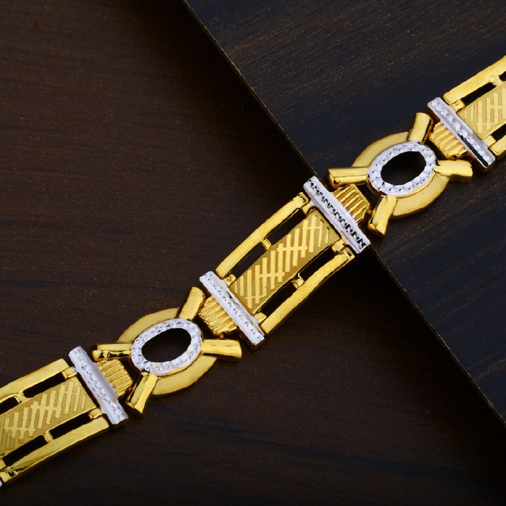 Mens 22K Gold Broad Plain Fancy Cz Bracelet-MPB22