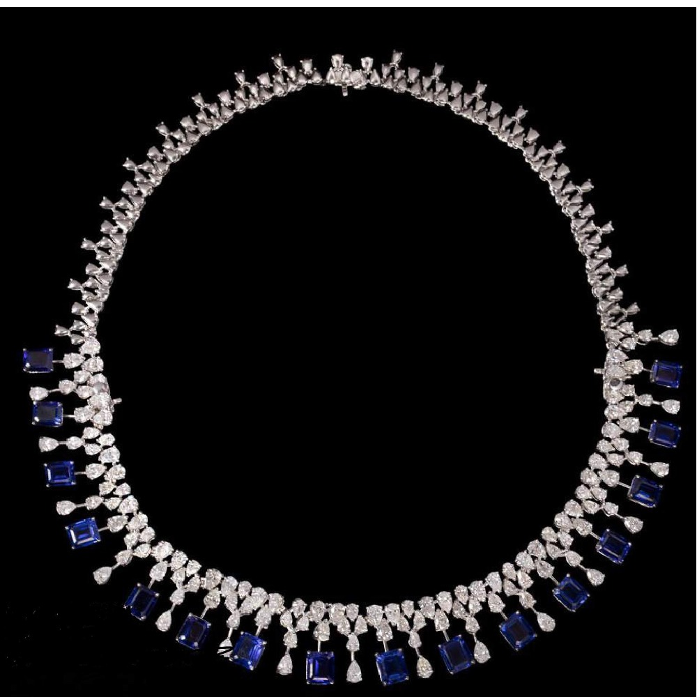 Diamonds and Blue Sapphires Necklace JSJ0080
