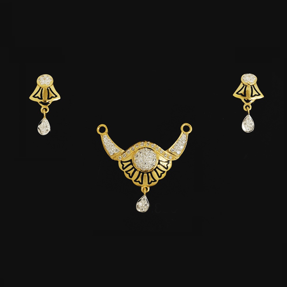 Manufacturer Of 916 Gold Cz Fancy Mangalsutra Pendant Set Ms 34 Jewelxy