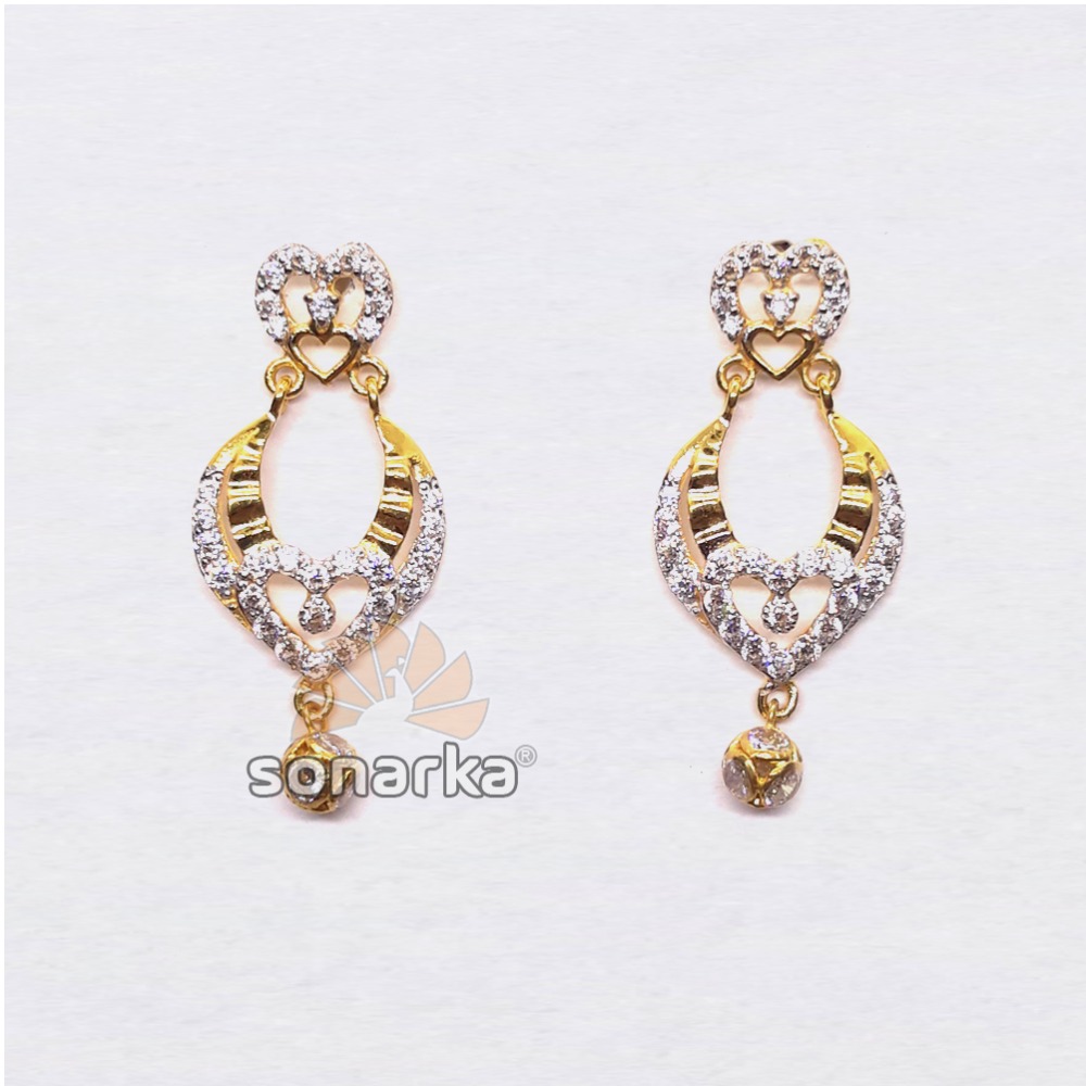 22kt gold heart shape cz diamond earring
