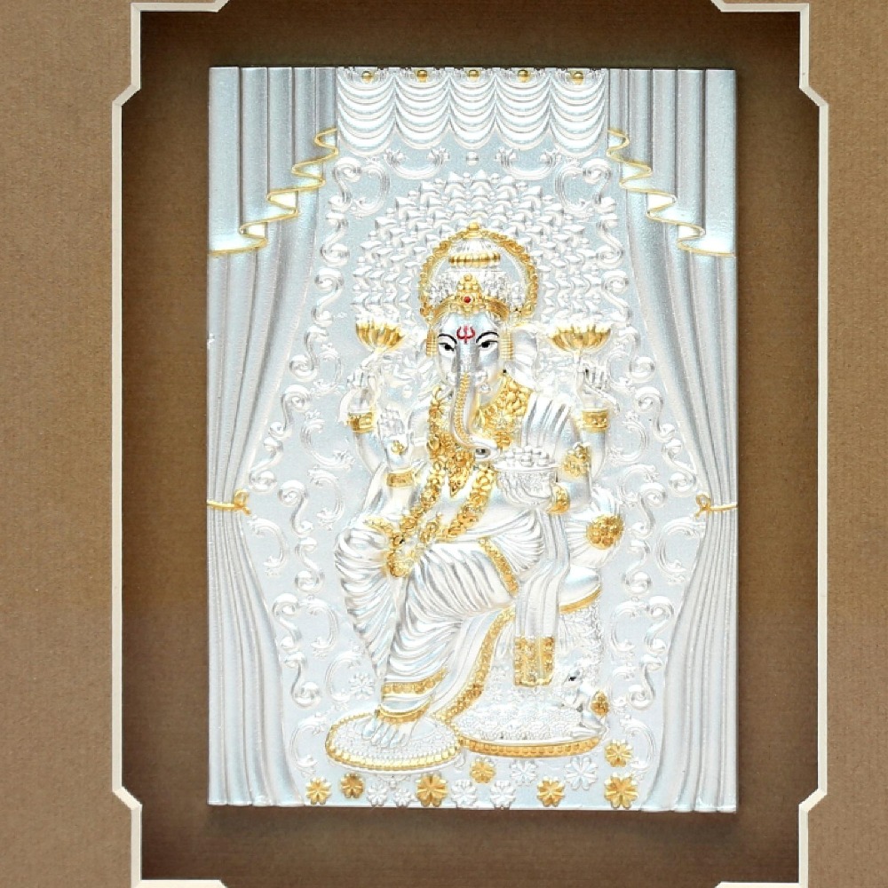 pure silver god photo frame of  royal ganesha