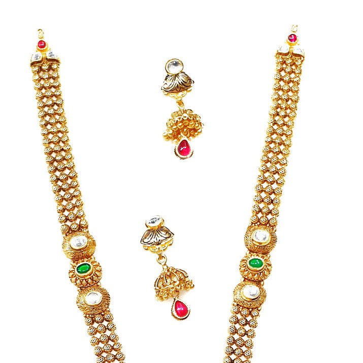 916 gold antique rajwadi necklace with earrings mga - gls074