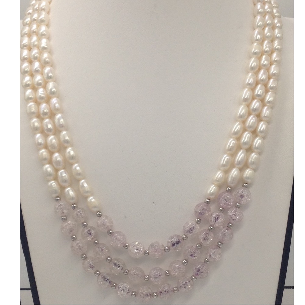 white oval pearls necklace with white semi precious JPM0266
