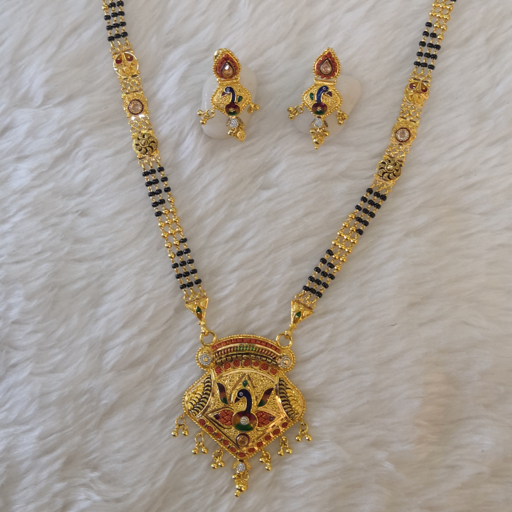 916 gold peacock collection and gheru kalkati long mangalsutra